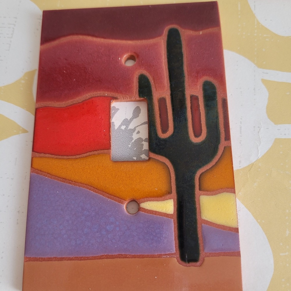 Handpainted Ceramic Switch Plate Covers Desert Sunset Saguaro 5: 3 Plug 2 Switch